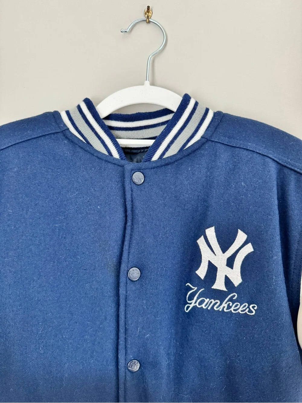 New York Yankees Mighty Mac Letterman Jacket Coat Youth Size M 12/14 Reversible